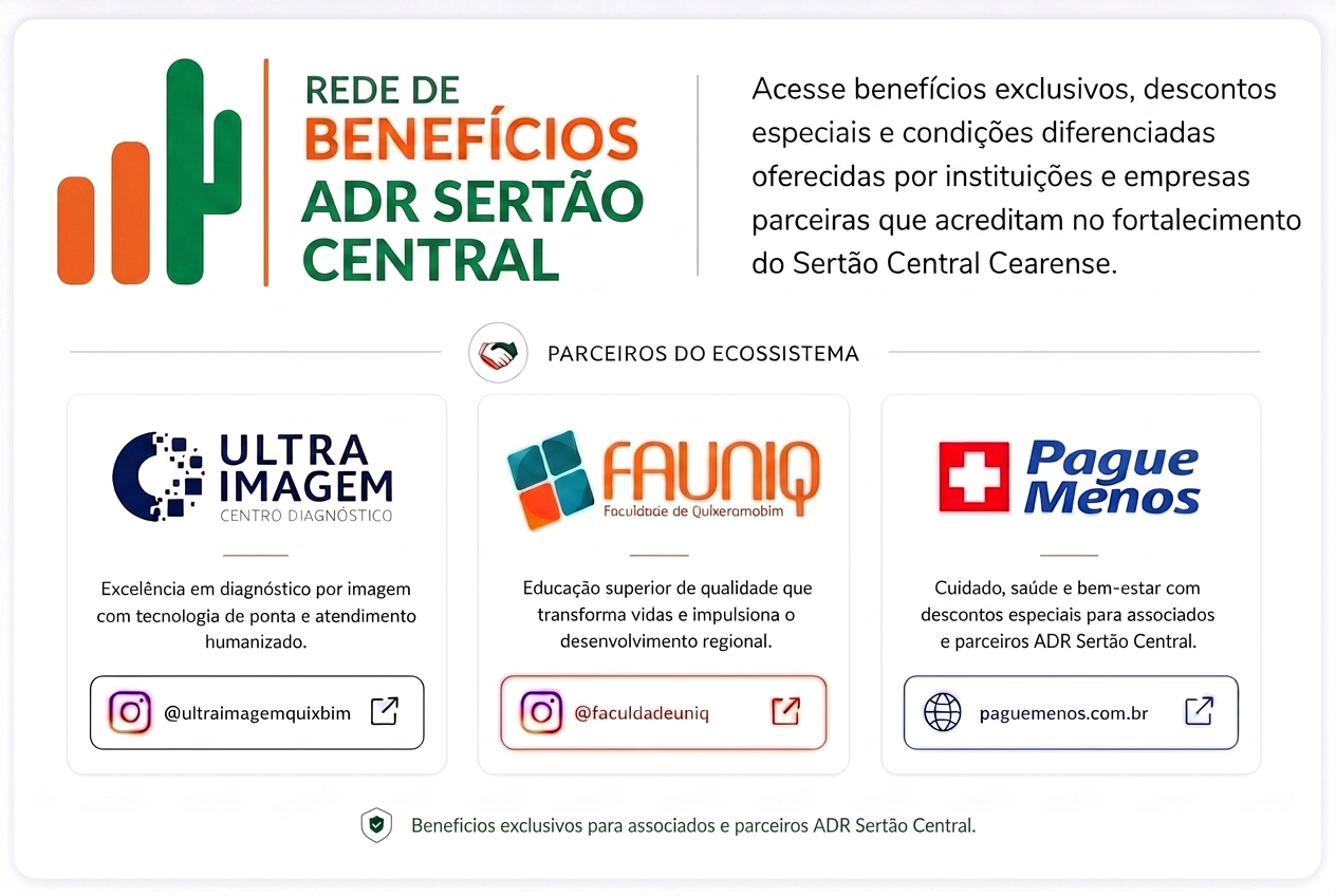 Ecossistema de Benefícios ADR Sertão Central — parceiros: Ultraimagem, FAUNIQ e Pague Menos